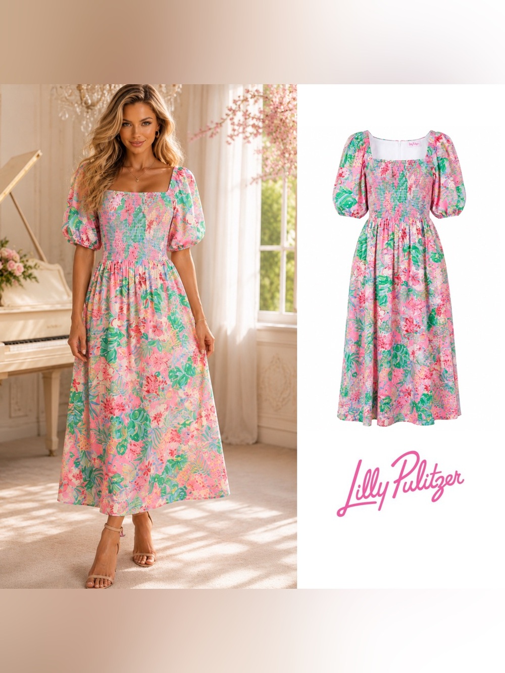 🔥FINAL SALE FREE SHIPPING!🔥 NEW Lilly Pulitzer Smocked Midi Dress Journey to the